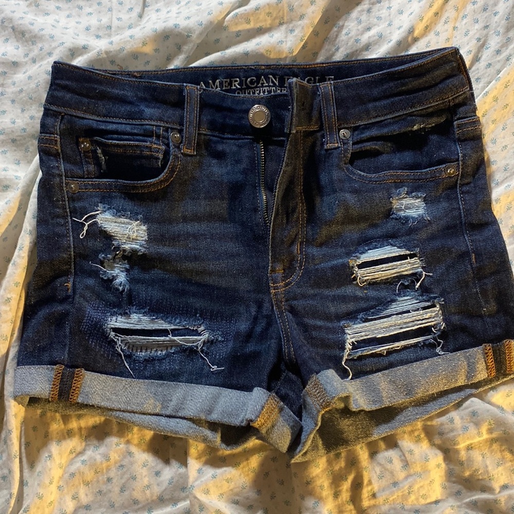 american eagle dark wash jean denim short